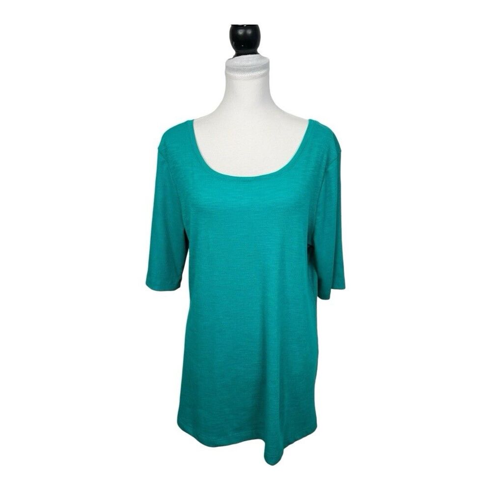 Time and Tru Knit Top Womans Plus Size XXL 20 Ribbed Pullover Green Scoop Neck